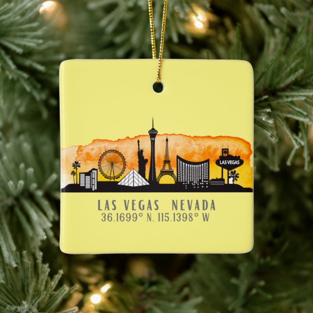 Adorno De Cerámica Latitud de línea aérea de Las Vegas personalizada (Árbol)