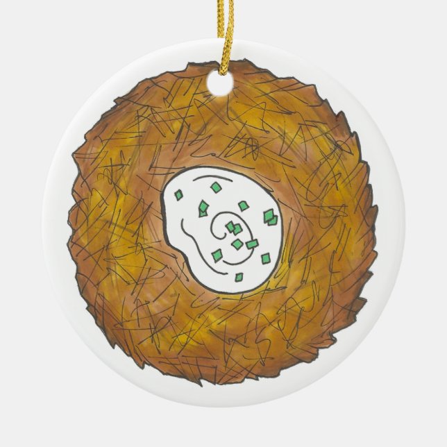 Adorno De Cerámica Latkes Felices Fiestas Judías en Hanukkah Chanukah (Frente)