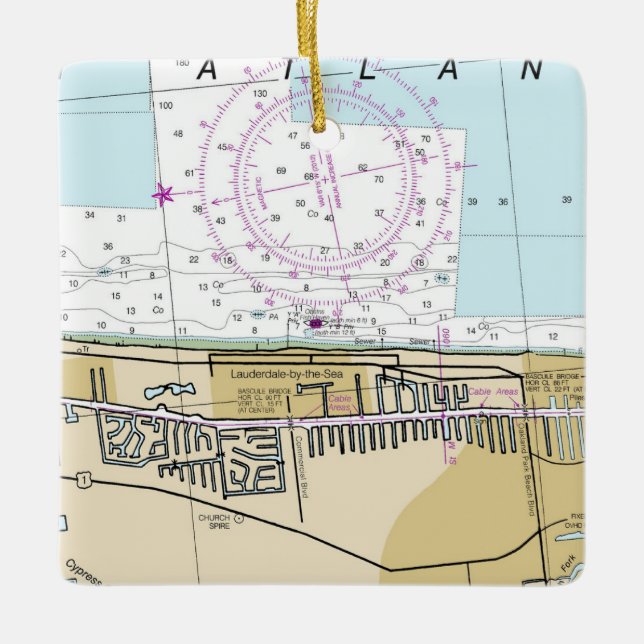 Adorno De Cerámica Lauderdale By The Sea Nautical Chart (Anverso)