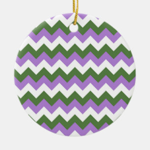 Adorno De Cerámica Lavanda, Chevron verde y blanco Zigzag
