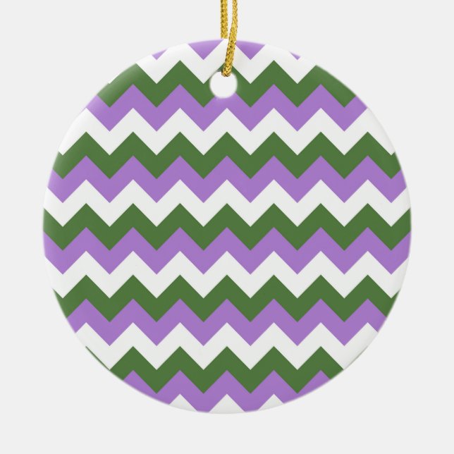 Adorno De Cerámica Lavanda, Chevron verde y blanco Zigzag (Frente)