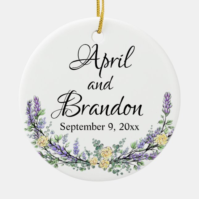 Adorno De Cerámica Lavanda, rosas amarillas y eucalipto (Frente)