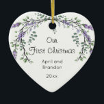 Adorno De Cerámica Lavanda y Eucalipto | primera Cerámica de Navidad<br><div class="desc">Un diseño elegante y vintage con eucalipto y lavanda pintados en una romántica acuarela.</div>
