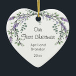 Adorno De Cerámica Lavanda y Eucalipto | primera Cerámica de Navidad<br><div class="desc">Un diseño elegante y vintage con eucalipto y lavanda pintados en una romántica acuarela.</div>