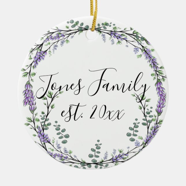 Adorno De Cerámica Lavender Eucalyptus morado floral botánico (Frente)