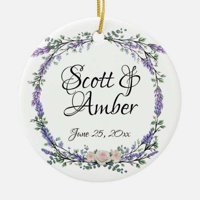 Adorno De Cerámica Lavender Eucalyptus rosas blancas rosas (Frente)