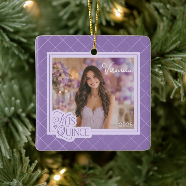 Adorno De Cerámica Lavender Mis Quince Photo Quinceanera Keepsake (Árbol)