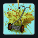 Adorno De Cerámica Lawn Mower custom name ornament<br><div class="desc">Lawn Mower custom name Ornament by ArtMuvz Illustration. matching Push Mower t-shirts, Lawn Tractor apparel and Lawn Mower dad gifts for Christmas, Fathers Day, birthday. Lawn tractor shirt, cut the grass gifts and mow the lawn apparel. HOW TO PERSONALIZE click on “EDIT DESIGN” then click on “ADD TEXT“ then edit...</div>