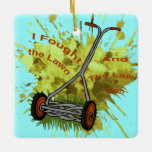 Adorno De Cerámica Lawn Mower custom name ornament<br><div class="desc">Lawn Mower custom name Ornament by ArtMuvz Illustration. matching Push Mower t-shirts, Lawn Tractor apparel and Lawn Mower dad gifts for Christmas, Fathers Day, birthday. Lawn tractor shirt, cut the grass gifts and mow the lawn apparel. HOW TO PERSONALIZE click on “EDIT DESIGN” then click on “ADD TEXT“ then edit...</div>