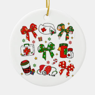 Adorno De Cerámica Lazo Coquette Enfermera Navidad Enfermería Feliz N