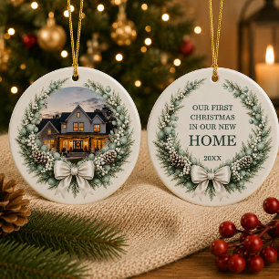 Adorno De Cerámica Lazo de corona de Navidad para foto de nueva casa