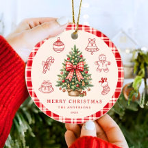 Lazo de Gingham Rojo de Árbol de Navidad Personali