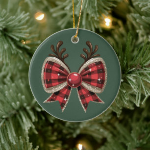 Adorno De Cerámica Lazo de Navidad Coquette Brillo Femenino Cuadros R