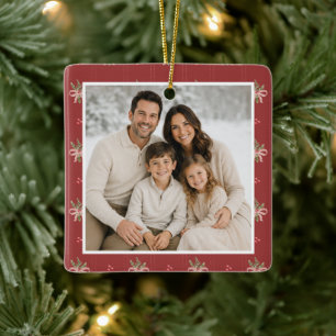 Adorno De Cerámica Lazos Rojos Rústicos Navidad