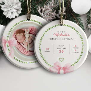 Adorno De Cerámica Lazos Rosas Elegantes El Primer Navidad del Bebé F