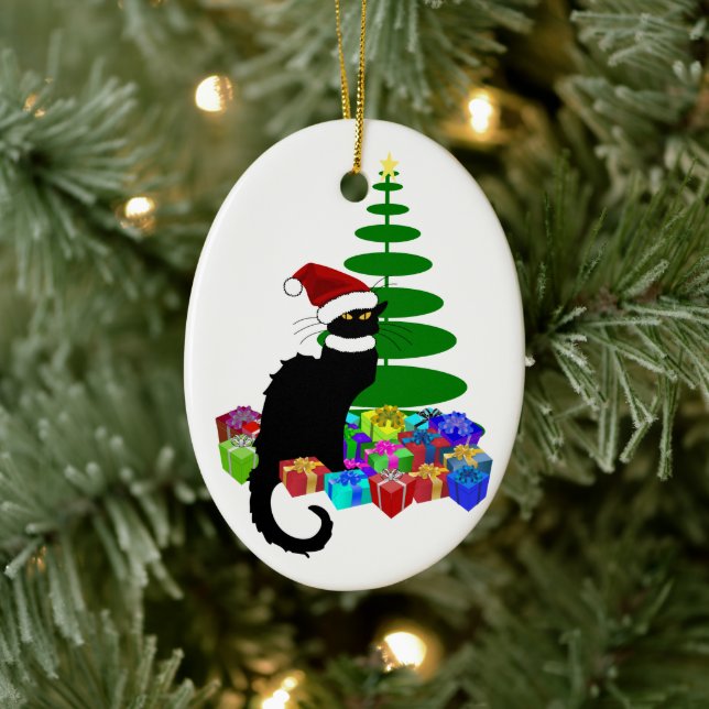 Adorno De Cerámica Le Chat Noir Santa Hat Christmas (Árbol)