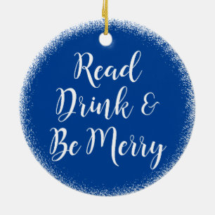 Adorno De Cerámica Leading Book Club Be Merry Holiday Blue