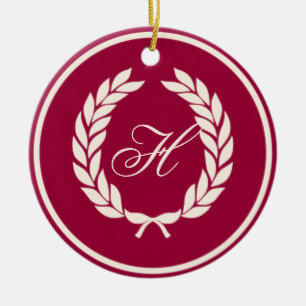 Adorno De Cerámica Leaf Wreath de Monograma Laurel