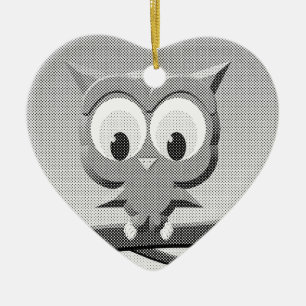 Adorno De Cerámica Lechuza De Boletín En Blanco Y Negro