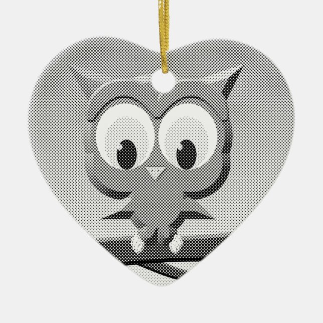 Adorno De Cerámica Lechuza De Boletín En Blanco Y Negro (Frente)