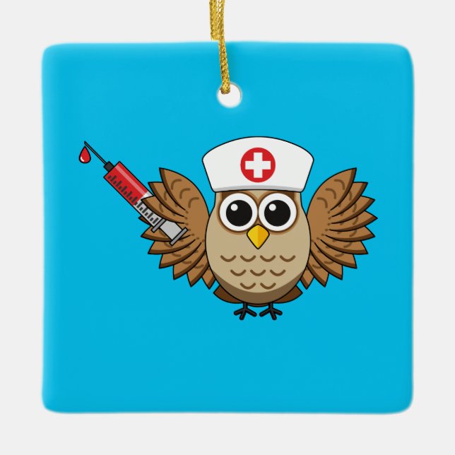 Adorno De Cerámica Lechuza de enfermera con Personalizado de jeringas (Anverso)