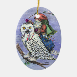 Adorno De Cerámica Lechuza De Nieve Y Fantasía ORNAMENTAL Santa NAVID