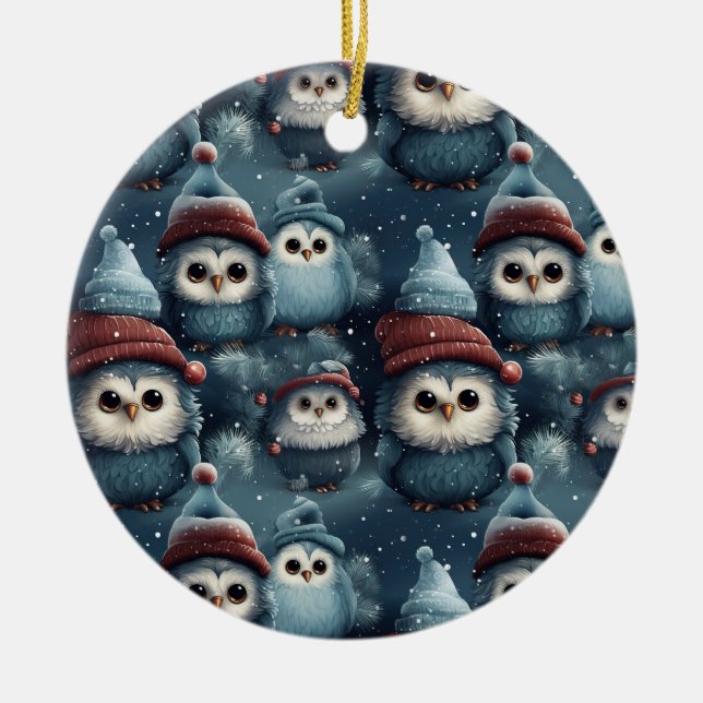 Adorno De Cerámica Lechuza navidad (Frente)