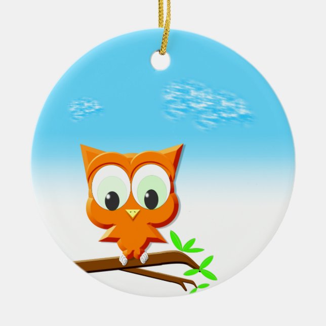 Adorno De Cerámica Lechuza pequeña en una rama (Frente)