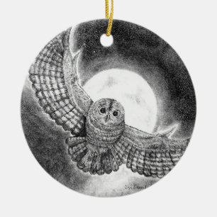 Adorno De Cerámica Lechuza volando en una noche iluminada por la luna