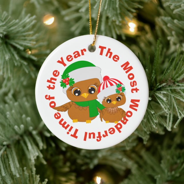 Adorno De Cerámica Lechuzas de vacaciones más maravillosas (Árbol)