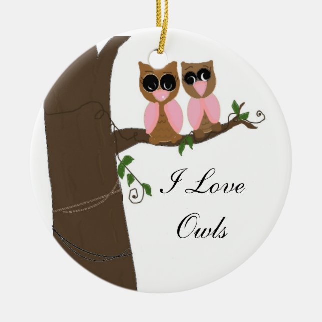 Adorno De Cerámica Lechuzas en un árbol (Frente)