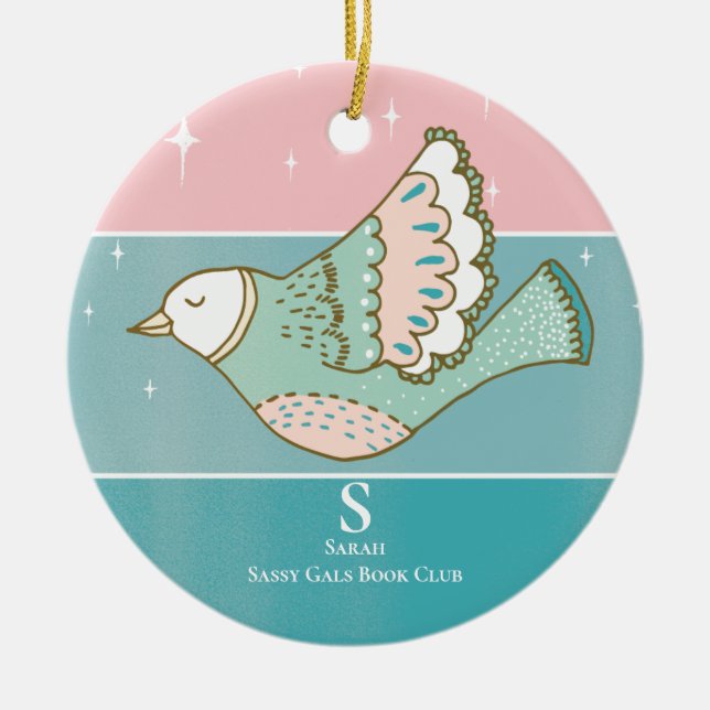 Adorno De Cerámica Lector de miembros del Monograma de la reunión del (Frente)