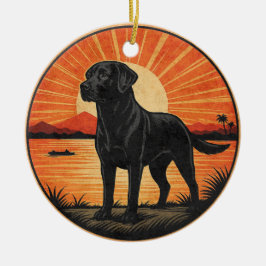 Adorno De Cerámica Lector Labrador Negro Recuperador Sunset Vintage P