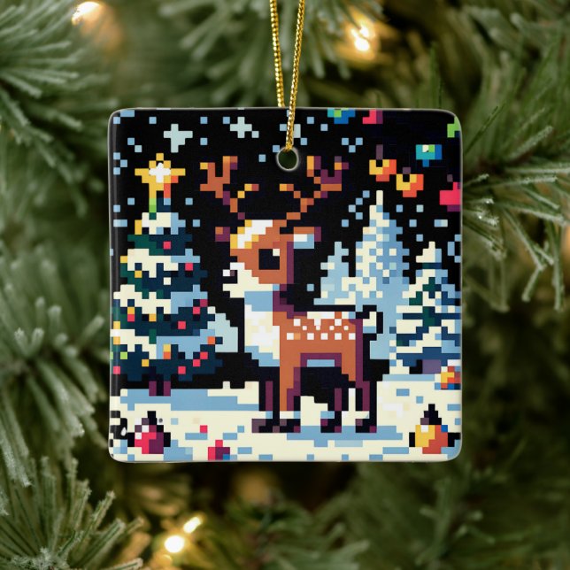 Adorno De Cerámica Lédano de arte pixel en los Navidades de la nieve (Árbol)