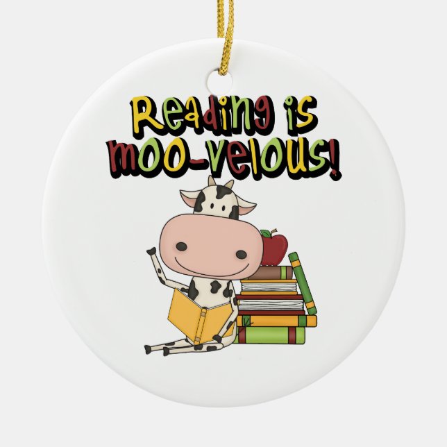 Adorno De Cerámica Leer es Moo-velous (Frente)