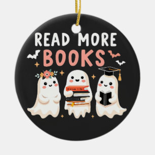 Adorno De Cerámica Leer más libros Spooky Halloween Ghost Book Lovers