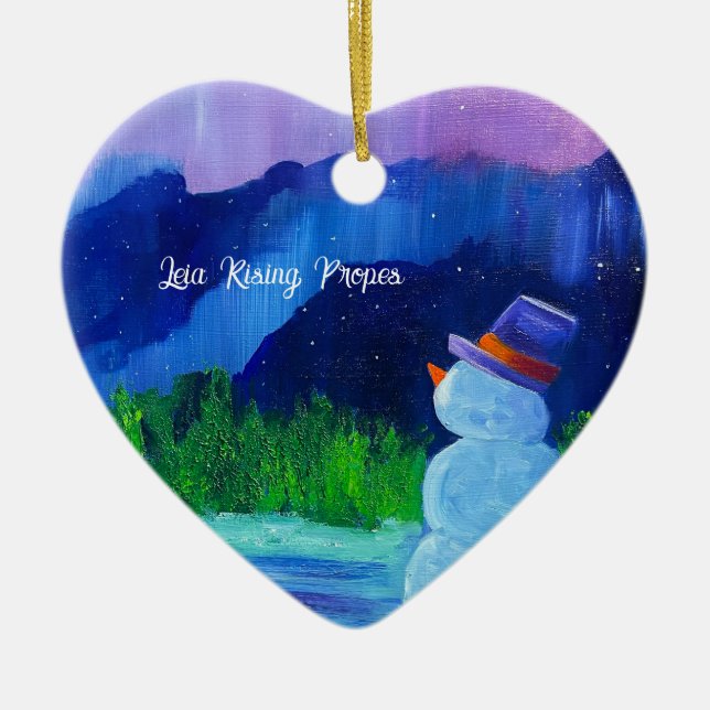 Adorno De Cerámica Leia Rising Propes Snowman Dream Ceramic Ornament (Frente)