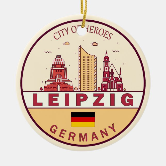Adorno De Cerámica Leipzig Alemania City Skyline Emblem (Frente)
