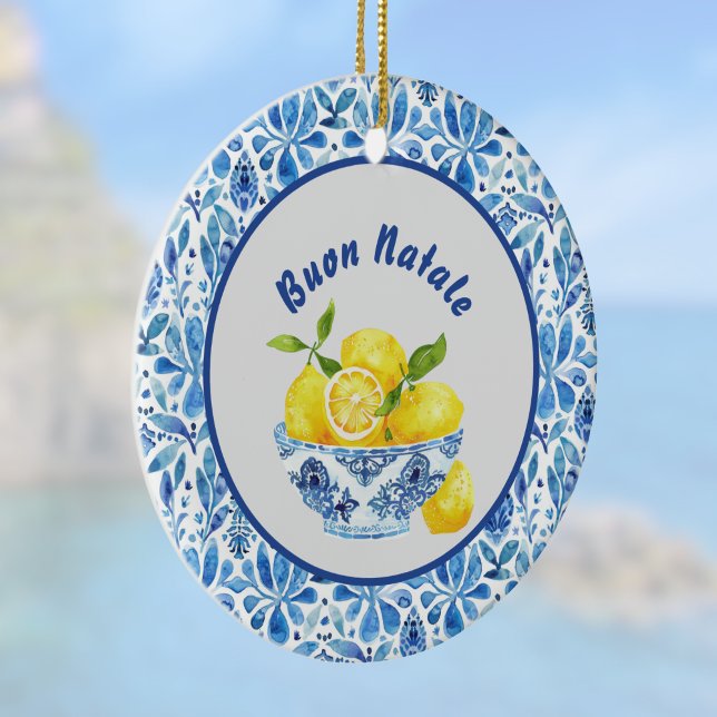 Adorno De Cerámica Lemon Mediterranean Buon Natale Azulejo Blue Toile (Subido por el creador)