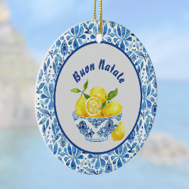Adorno De Cerámica Lemon Mediterráneo Buon Natale Azulejo Azul Toile