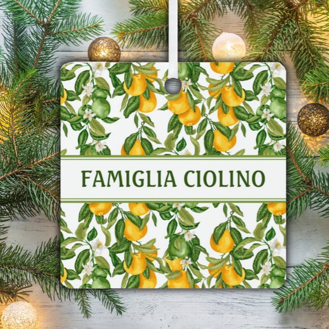 Adorno De Cerámica Lemones italianos lemónicos (Italian Cascading Lemons 
Square Ceramic Family Ornament)