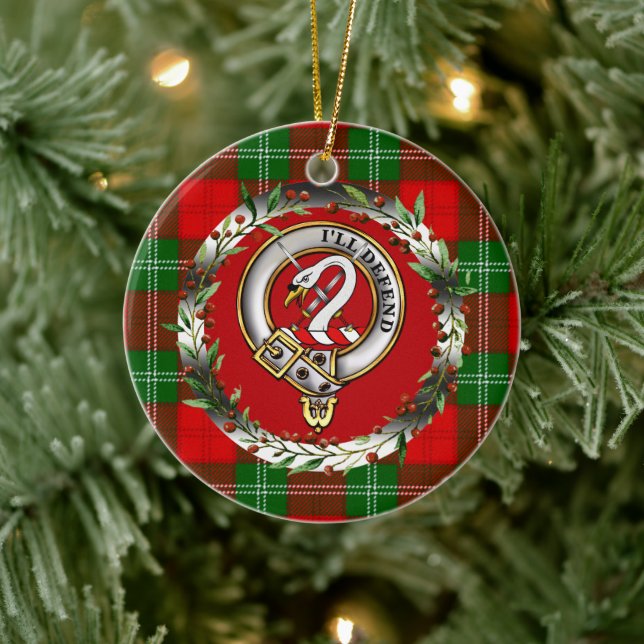 Adorno De Cerámica Lennox Clan Badge & Tartan Personalized Christmas (Árbol)