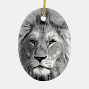 Adorno De Cerámica León blanco negro