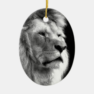 Adorno De Cerámica León blanco negro