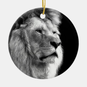 Adorno De Cerámica León blanco negro