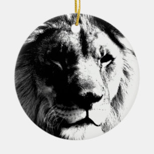 Adorno De Cerámica León blanco y negro