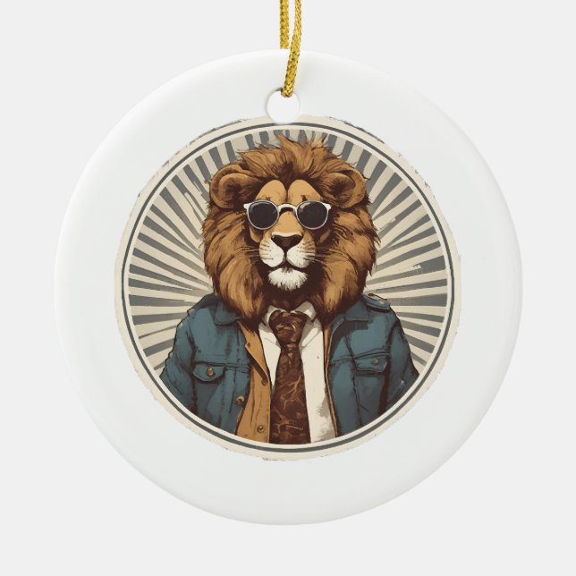 Adorno De Cerámica León con gafas de sol (Frente)