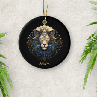 Adorno De Cerámica León elegante Black Gold Moderno Leon Star Leo