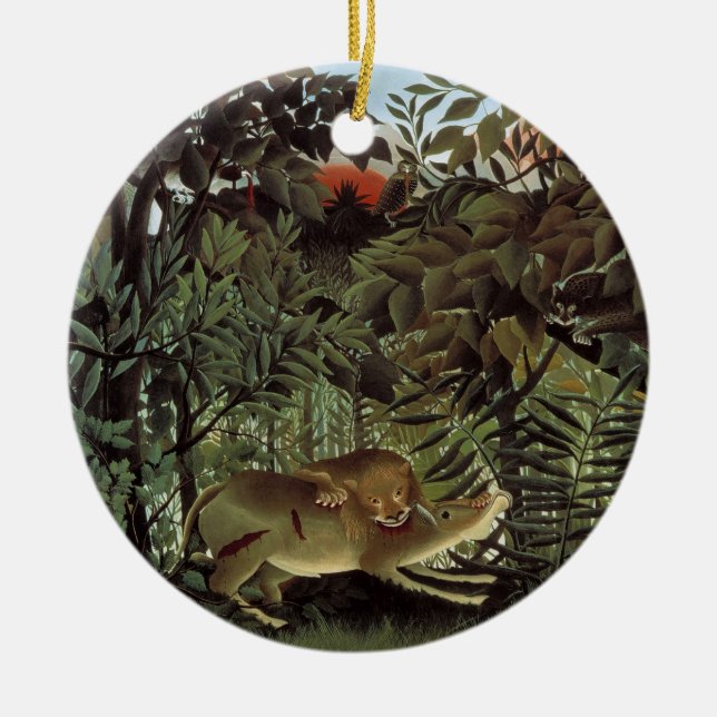 Adorno De Cerámica León hambriento de Henri Rousseau, animal salvaje  (Frente)