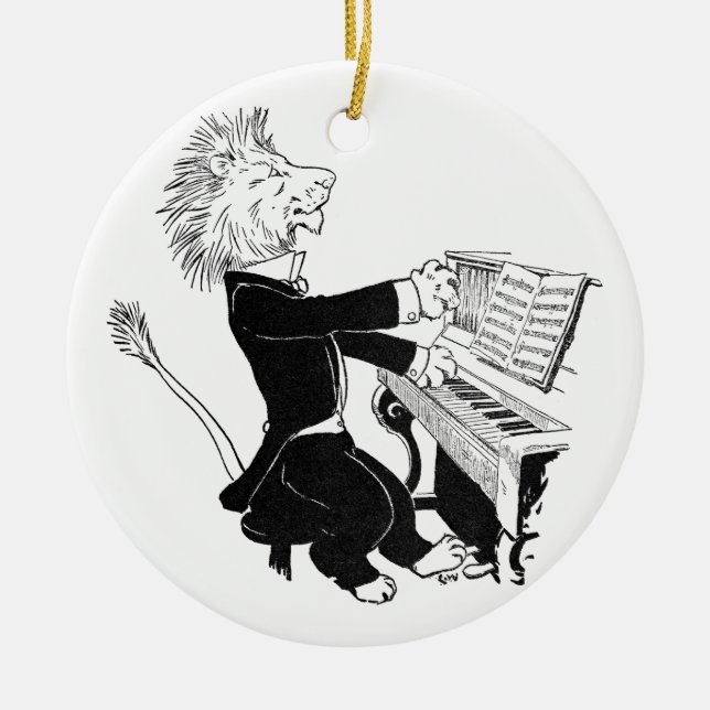 Adorno De Cerámica León que juega el dibujo antiguo de Louis Wain del (Frente)